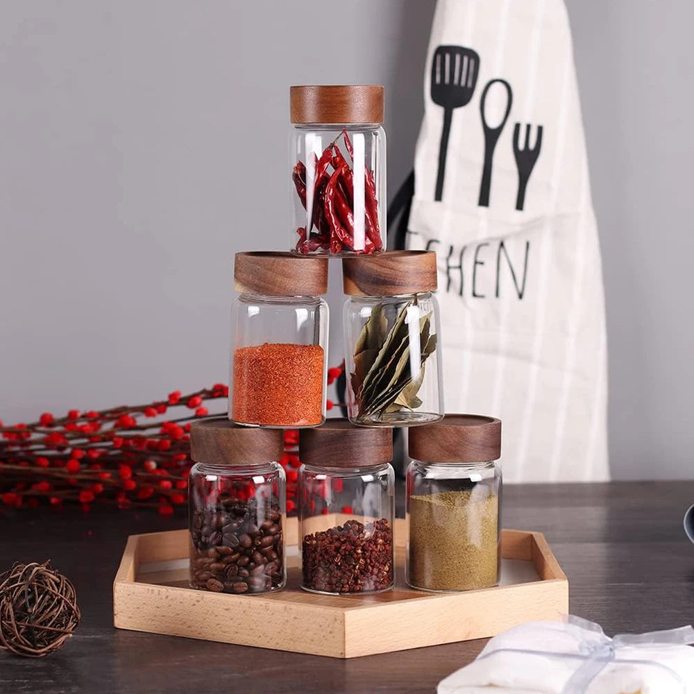 Tidings™ PureStore™ Glass Storage Jar Set — Airtight Acacia Lid Canisters (4 & 6 Pack)