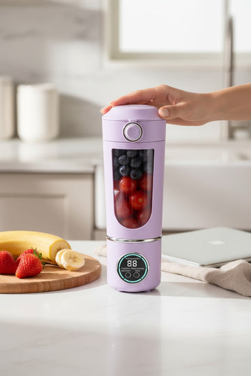 Tidings & Twinkle BlendPro Go portable blender in lilac, 700ml capacity, with digital display and stainless steel blades.