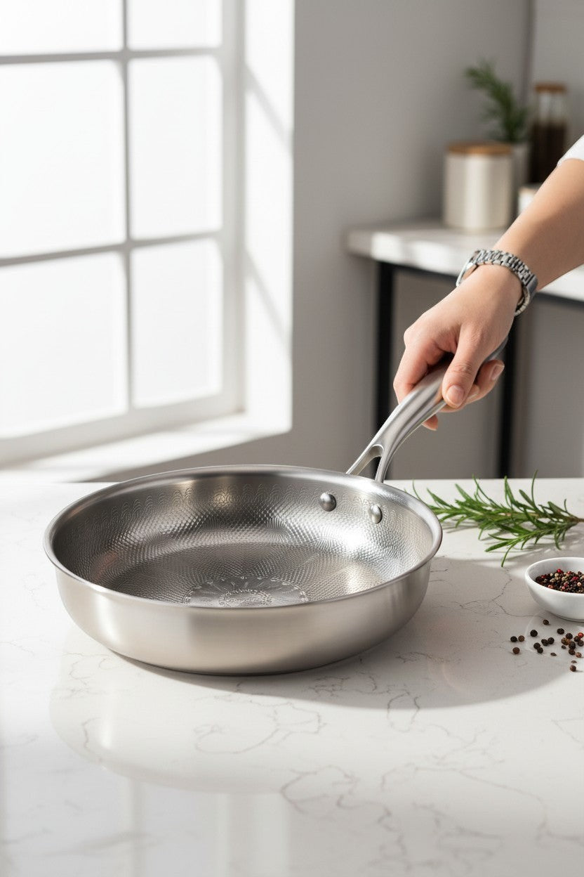 Tidings & Twinkle ForgeCore hammered titanium frying pan with non-stick surface, 11.8 inch.