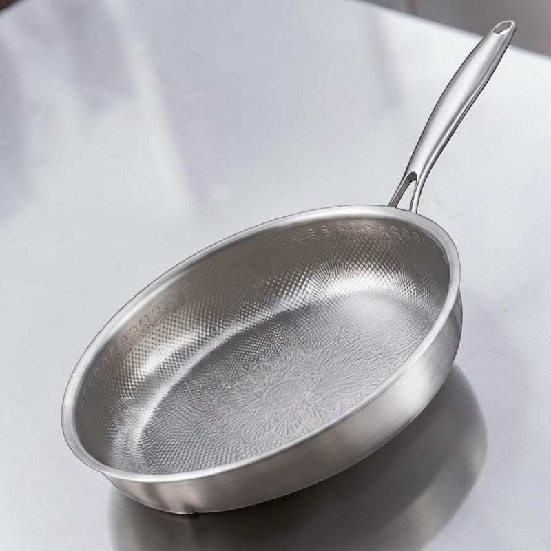 Tidings & Twinkle 11.8 inch hammered titanium frying pan with non-stick surface and ergonomic handle.