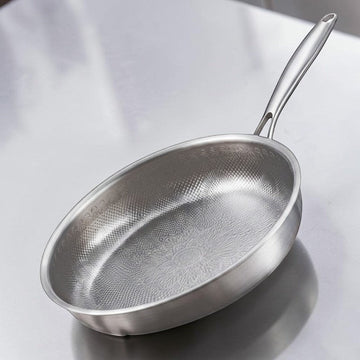 Tidings & Twinkle 11.8 inch hammered titanium frying pan with non-stick surface and ergonomic handle.
